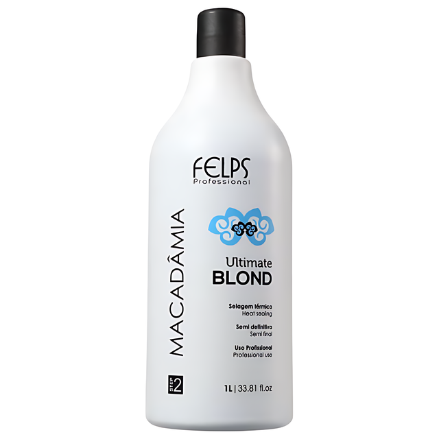 Felps Professional Macadamia Ultimate Blonde Hair Smoothing Treatment – Blonde Toning, Alignment & Fiber Restoration – 10.14 oz (300 ml) or 33.8 oz (1 L) back label ingredients – Buy now at MKPBR.COM – Worldwide Shipping