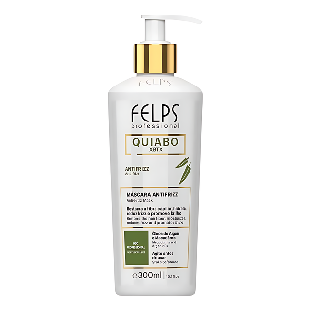 Felps Professional Okra Antifrizz Mask – Hair Alignment, Frizz Control, Hydration & Shine – 10.14 oz (300 ml) front packaging – Buy now at MKPBR.COM – Worldwide Shipping