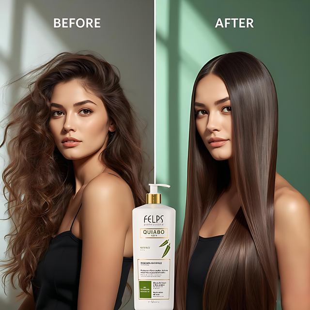 Felps Professional Okra Antifrizz Mask – Hair Alignment, Frizz Control, Hydration & Shine – 10.14 oz (300 ml) or 33.8 oz (1 L) authentic Brazilian salon finish – Buy now at MKPBR.COM – Worldwide Shipping