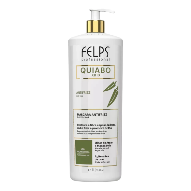 Felps Professional Okra Antifrizz Mask – Hair Alignment, Frizz Control, Hydration & Shine – 33.8 oz (1 L) front packaging – Buy now at MKPBR.COM – Worldwide Shipping