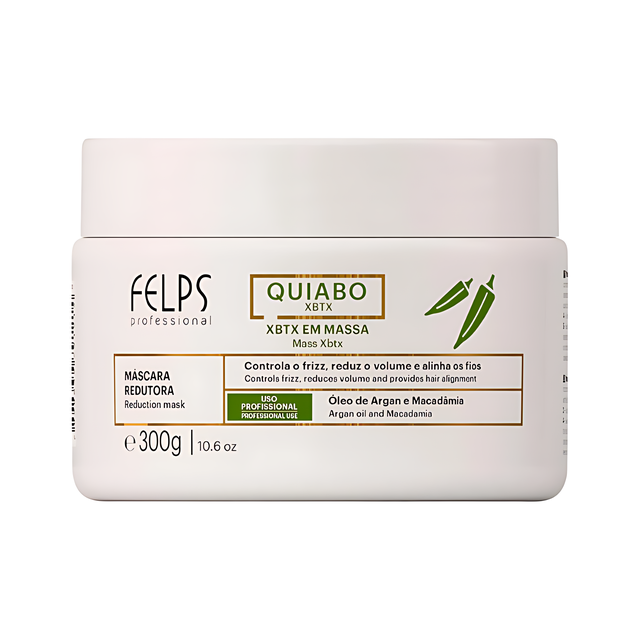 Felps Professional Okra XBTX Antifrizz Volume-Reducing Mask – Frizz Control, Hair Alignment, Nourish & Shine – 10.58 oz (300 g) or 2.2 lb (1 kg) front packaging – Buy now at MKPBR.COM – Worldwide Shipping