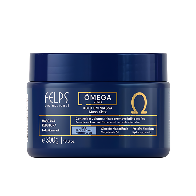 Felps Professional XBTX Ômega Zero Organic Hair Smoothing Treatment – Volume Reduction, Frizz Control, Hydration & Shine – 10.58 oz (300 g) front jar packaging – Buy now at MKPBR.COM – Worldwide Shipping