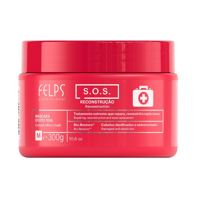 Felps Professional SOS Reconstruction Treatment Mask – Extreme Hair Repair, Hydration & Strength – 10.58 oz (300 g) or 2.2 lb (1 kg) front packaging – Buy now at MKPBR.COM – Worldwide Shipping