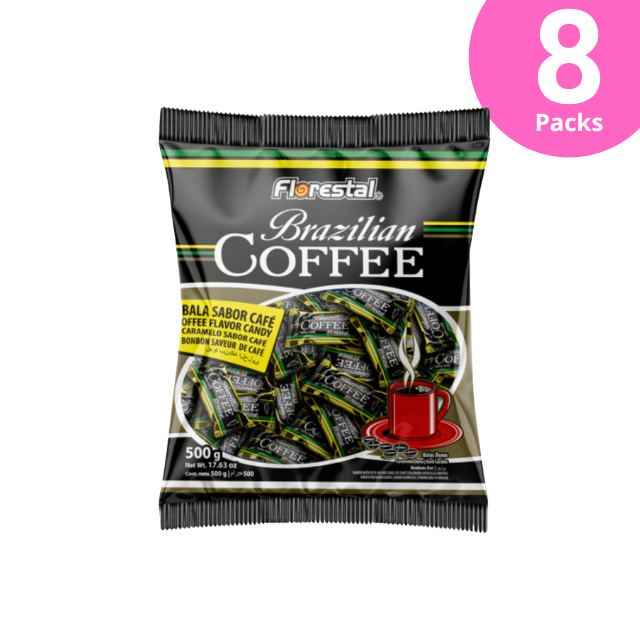 Pacote com 8 balas de café brasileiras Florestal : um gostinho de café brasileiro em cada mordida (8 x 500g / 17,63oz)