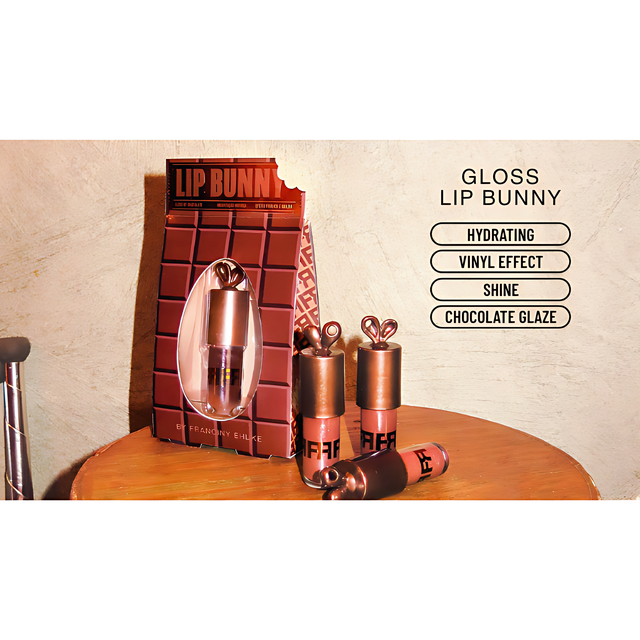 Fran by Franciny Ehlke Lip Bunny Chocolate Brown Shimmer Lip Gloss, Vinyl Shine & Hydration – 0.18 oz (5 g) neutral brown gloss look with shimmer – Buy now at MKPBR.COM – Worldwide Shipping