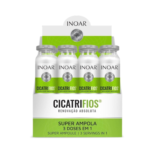 INOAR Cicatrifios Super Ampoule Hair Plastic Surgery (3 Servings in 1) - 45 ml Kit of 12 Ampoules