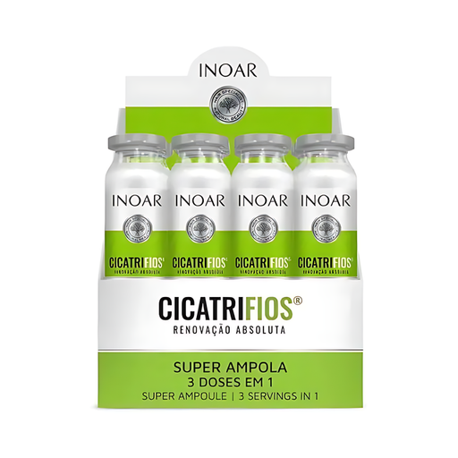INOAR Cicatrifios Super Ampoule Hair Plastic Surgery (3 Servings in 1) - 45 ml Kit of 12 Ampoules
