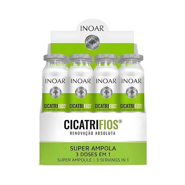 INOAR Cicatrifios Super Ampoule Hair Plastic Surgery (3 Servings in 1) - 45 ml Kit of 12 Ampoules