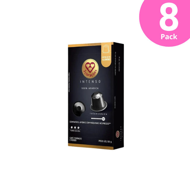 Pacote com 8 cápsulas de café expresso Corações Intenso - Compatível com Nespresso - 8 x 50g (1,76 onças), 10 cápsulas