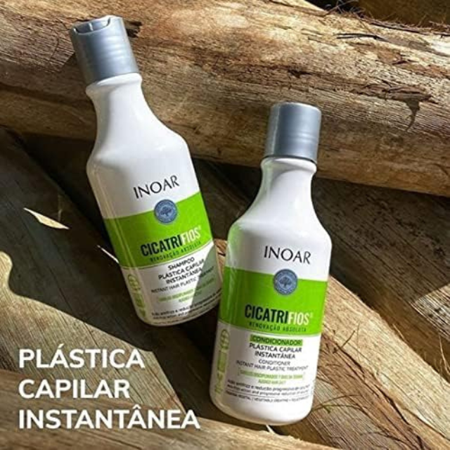 Inoar CicatriFios Hair Treatment Kit Shampoo and Conditioner – (2 x 33.8 fl oz / 1L) Instant Hair Plastic Treatment