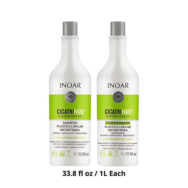 Inoar CicatriFios Shampooing et Après-shampooing Traitement Capillaire – (2 x 33.8 fl oz / 1L) Traitement Plastique Instantané pour Cheveux