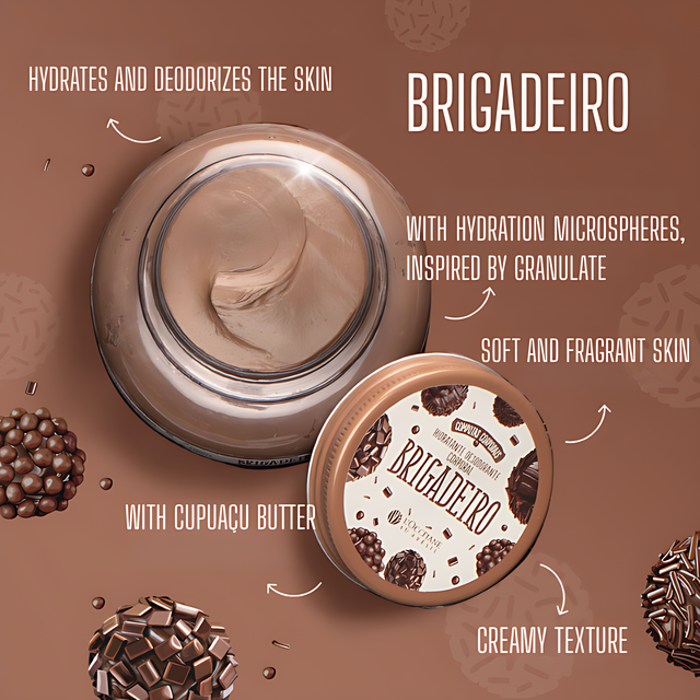 L'Occitane au Brésil Brigadeiro Body Moisturizer, Deodorant Cream with Hydration Microspheres 6.76 fl oz flatlay beauty – Buy now at MKPBR.COM – Worldwide Shipping