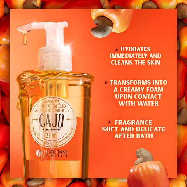 L'Occitane au Brésil Cashew Oil-to-Foam Liquid Soap 1.69 fl oz (50 ml) creamy foam texture – Buy now at MKPBR.COM – Worldwide Shipping