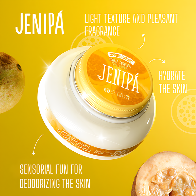 L'Occitane au Brésil Jenipá Soufflé Body Moisturizer, Deodorant Care 6.76 fl oz flatlay beauty – Buy now at MKPBR.COM – Worldwide Shipping