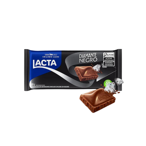 Lacta Diamante Negro Chocolate Bar - 80g (2.82 oz) - Premium Milk Chocolate with Crunchy Cocoa Flakes