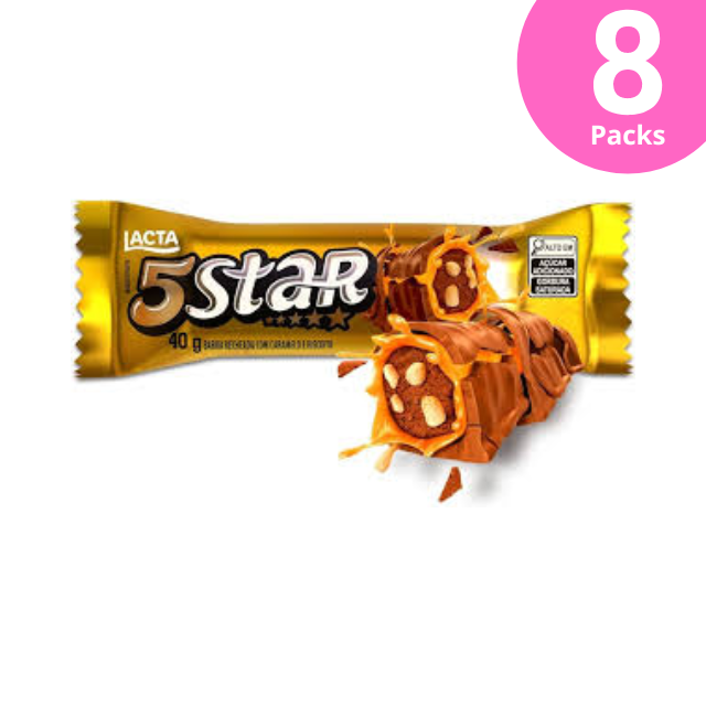 8 عبوات لاكتا 5 نجوم شوكولاتة بالكراميل والبسكويت - 8 × 40 جم (1.4 أونصة لكل منهما) | حلوى الشوكولاتة بالحليب