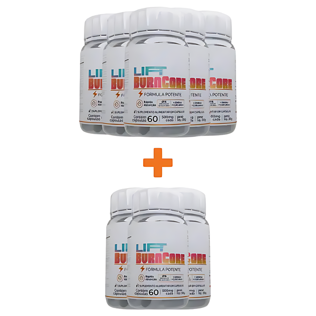 Lift BurnCore Compre 5 Leve 3 Grátis: Programa de 8 Meses – 480 Cápsulas (8,47 oz no Total)