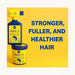 Lola Cosmetics Argan Oil Shampoo and Mask promoting stronger, fuller, and healthier hair. Yellow background with product packaging.

