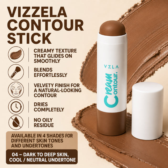 Vizzela Cream Contour Stick – 4 Shades, Velvety Finish, Easy Blend, Natural Depth