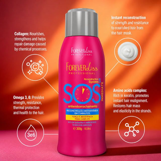Forever Liss SOS Antiemborrachamento Instant Reconstructor Treatment: Hair Emergency Rescue – 10.58 oz (300 g)