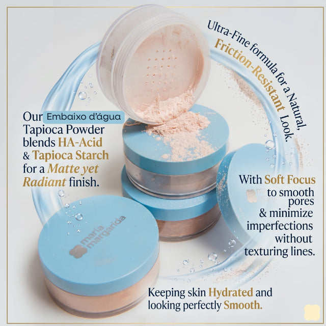 Maria Margarida Pó Hidratante de Tapioca Até Embaixo d’Água - Polvo Hidratante de Tapioca Ultra Fino para Acabado Suave y Resistente al Agua - – 0.42 oz (12 g)