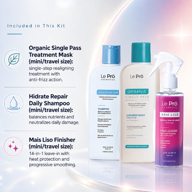 Le Prö Mini Hair Harmonizing Essentials Kit – Brazilian Hair Care Kit – 3-Piece Set
