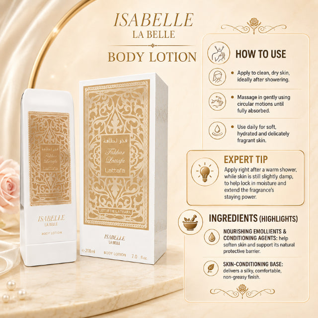 لوشن ترطيب الجسم Isabelle La Belle Fakhar Rose 200 مل (6.76 أونصة سائلة)
