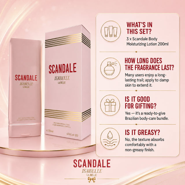 Isabelle La Belle Scandale مجموعة لوشن الجسم الثلاثية – مجموعة العناية بالبشرة البرازيلية