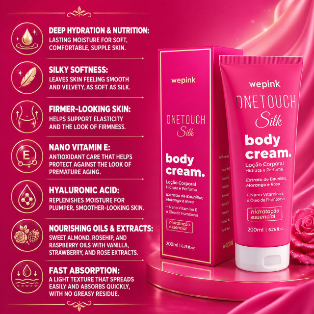 Wepink One Touch Silk Body Cream – Silky Floral-Fruity Hydration – 6.76 fl oz (200 ml)
