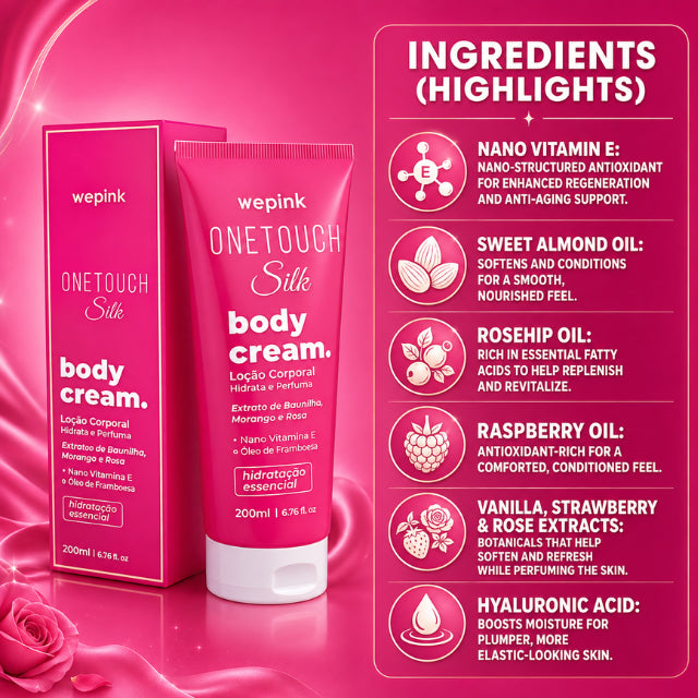 Wepink One Touch Silk Body Cream – Silky Floral-Fruity Hydration – 6.76 fl oz (200 ml)