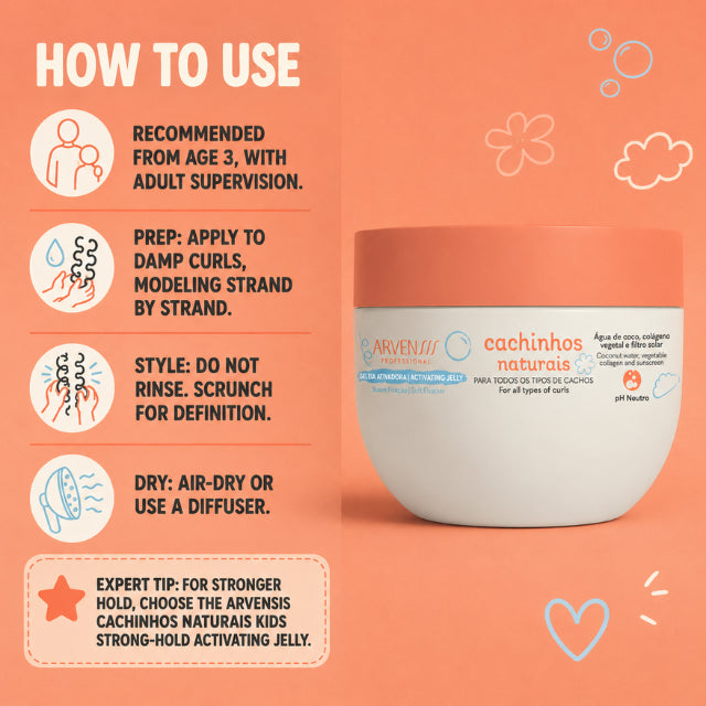 Arvensis Cachinhos Naturais Kids Soft Hold Activating Jelly – 8.82 oz (250 g)