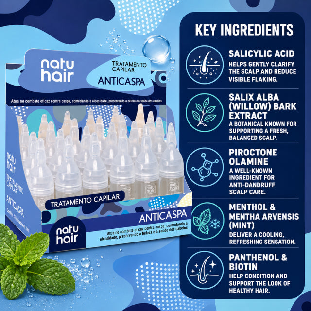 NatuHair Anti-Dandruff Hair Treatment Ampoules – Pack of 6 (6 x 10 ml)
