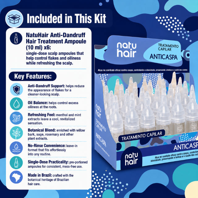 NatuHair Anti-Dandruff Hair Treatment Ampoules – Pack of 6 (6 x 10 ml)