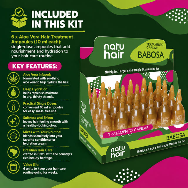NatuHair Aloe Vera Hair Treatment Ampoules – Pack of 6 (6 x 10 ml)