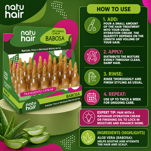 NatuHair Aloe Vera Hair Treatment Ampoules – Pack of 6 (6 x 10 ml)