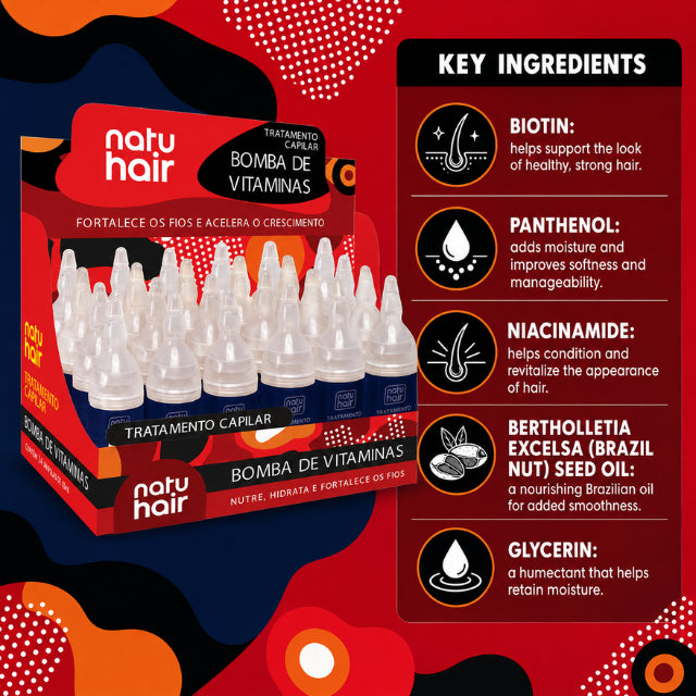 Ampollas Tratamiento Capilar Bomba de Vitaminas NatuHair – Paquete de 6 (6 x 10 ml)