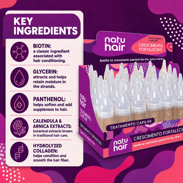 Ampollas Tratamiento Capilar Fortalecedor de Crecimiento NatuHair – Paquete de 6 (6 x 10 ml)