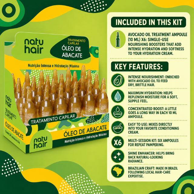 NatuHair Avocado Oil Treatment Ampoules – Pack of 6 (6 x 10 ml)