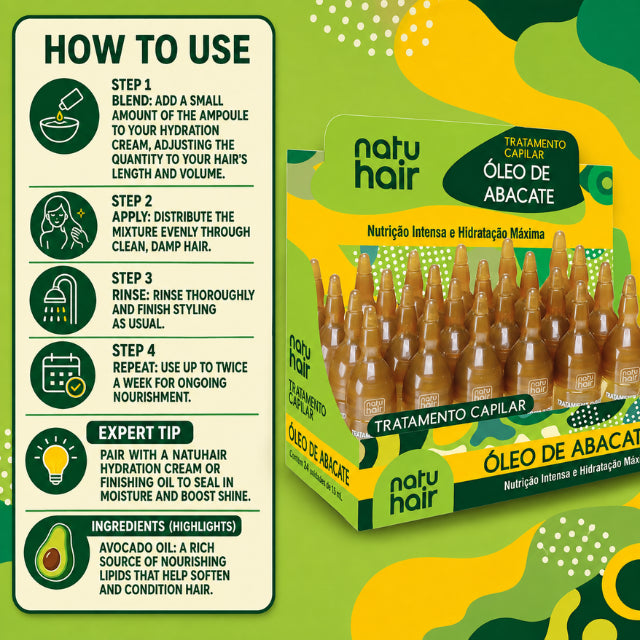 NatuHair Avocado Oil Treatment Ampoules – Pack of 6 (6 x 10 ml)
