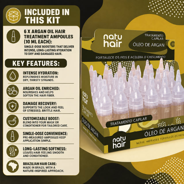 NatuHair Argan Oil Hair Treatment Ampoules – Pack of 6 (6 x 10 ml)