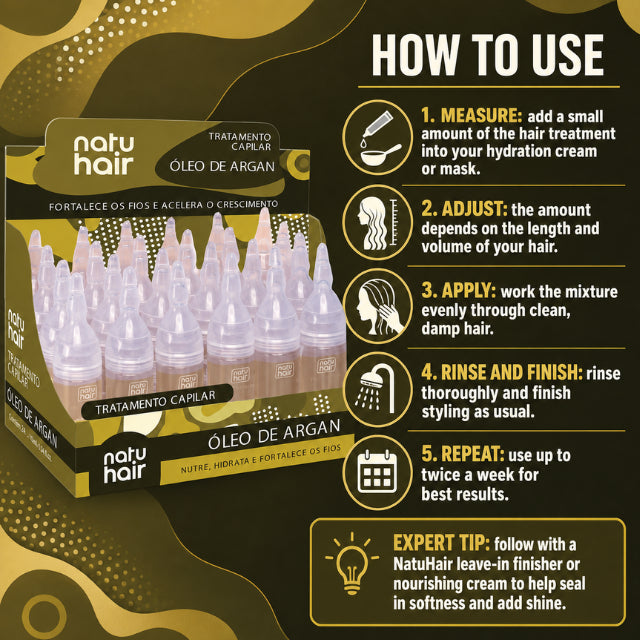 NatuHair Argan Oil Hair Treatment Ampoules – Pack of 6 (6 x 10 ml)