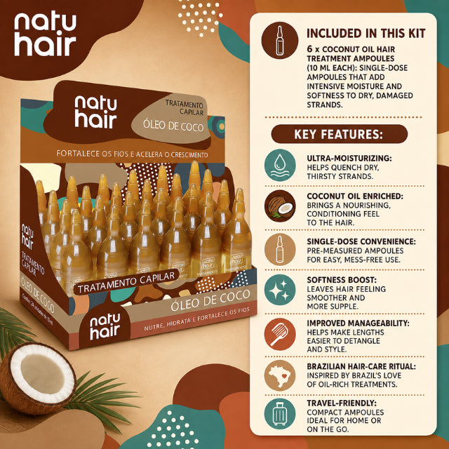 Ampollas Tratamiento Capilar con Aceite de Coco NatuHair – Paquete de 6 (6 x 10 ml)