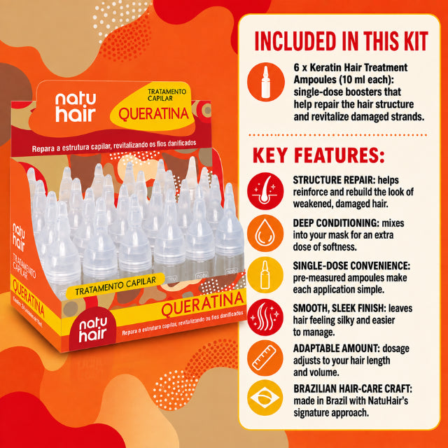 NatuHair Keratin Hair Treatment Ampoules – Pack of 6 (6 x 10 ml)