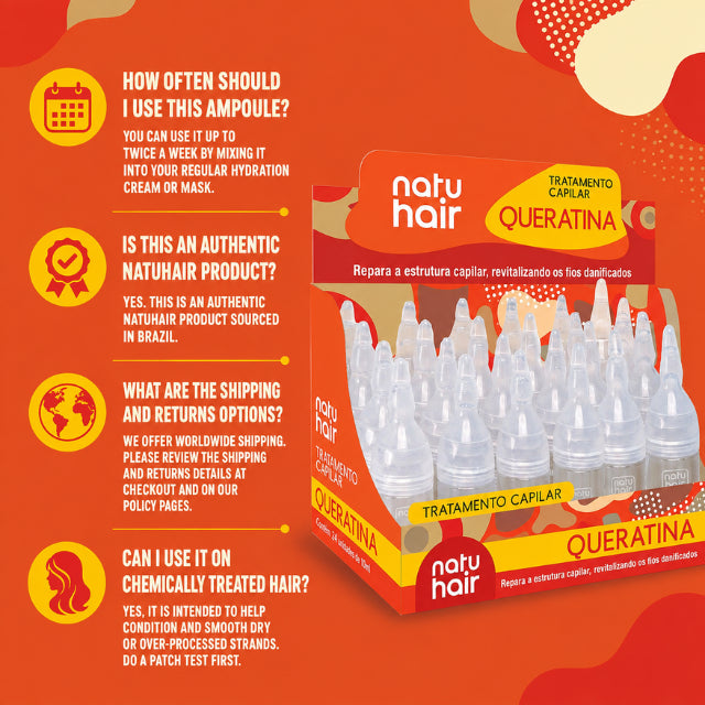 NatuHair Keratin Hair Treatment Ampoules – Pack of 6 (6 x 10 ml)