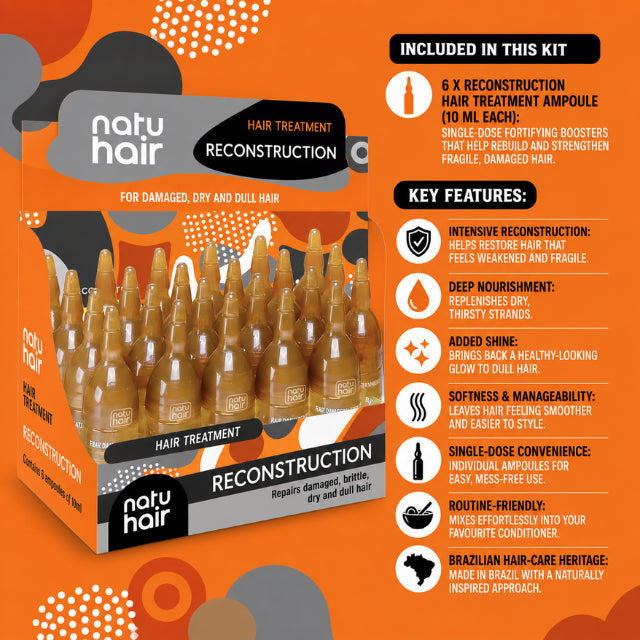 NatuHair Reconstruction Hair Treatment Ampoules – Pack of 6 (6 x 10 ml)
