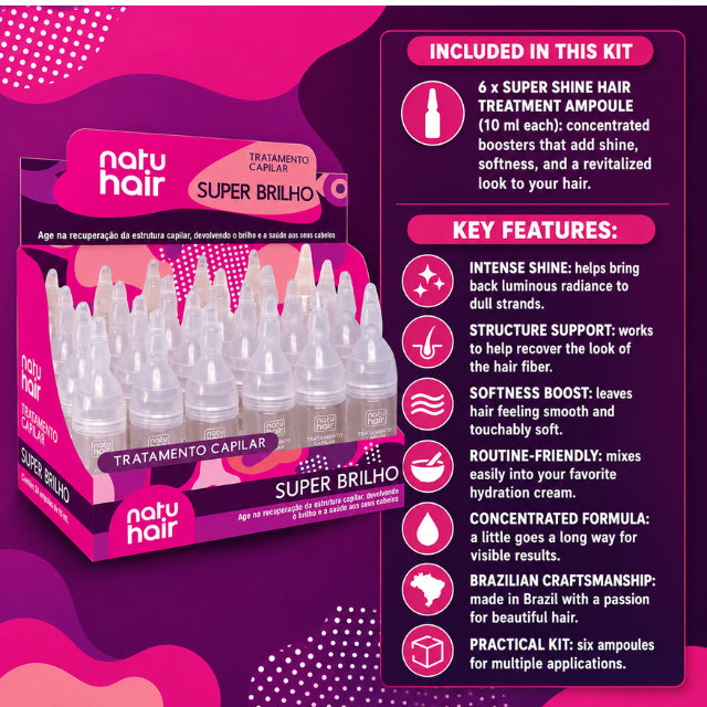 NatuHair Super Shine Hair Treatment Ampoules – Pack of 6 (6 x 10 ml)