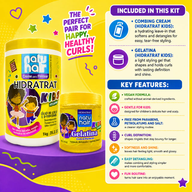 NatuHair Hidratrat Kids Combing Cream + Gelatina Kit – 550 g