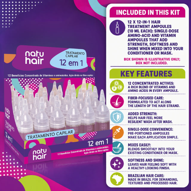 NatuHair 12-in-1 Hair Treatment Ampoules – Pack of 12 (12 x 10 ml)