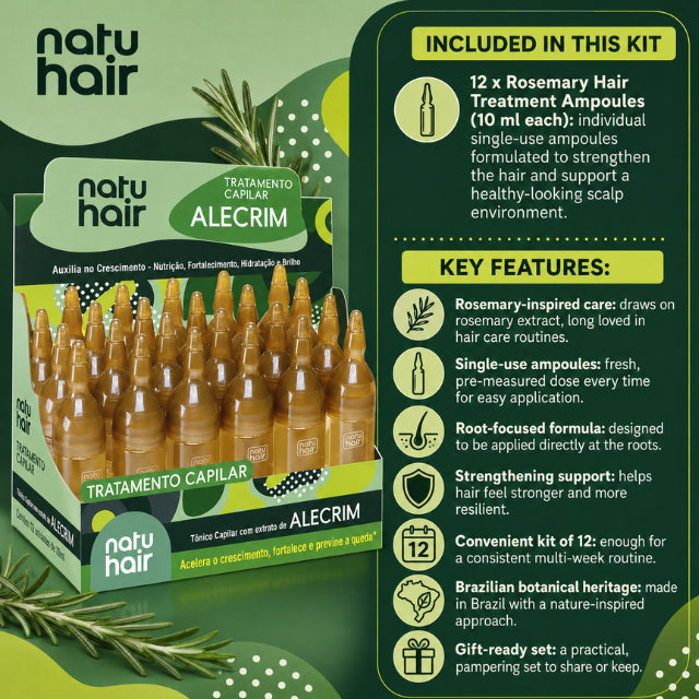 NatuHair Rosemary Hair Treatment Ampoules – Pack of 12 (12 x 10 ml)