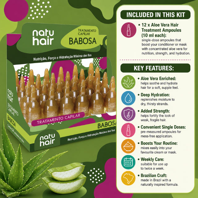 NatuHair Aloe Vera Hair Treatment Ampoules – Pack of 12 (12 x 10 ml)